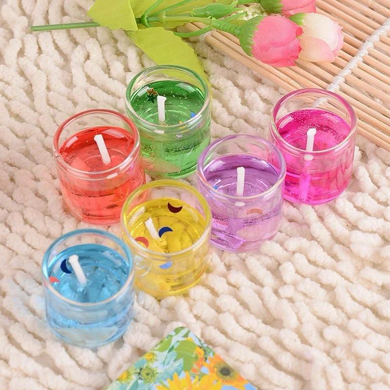 Set Of 12 Pcs – Smokeless Romantic Glass Candle | Mini Glass Jelly Gel Candles For Home Decor (random Color)