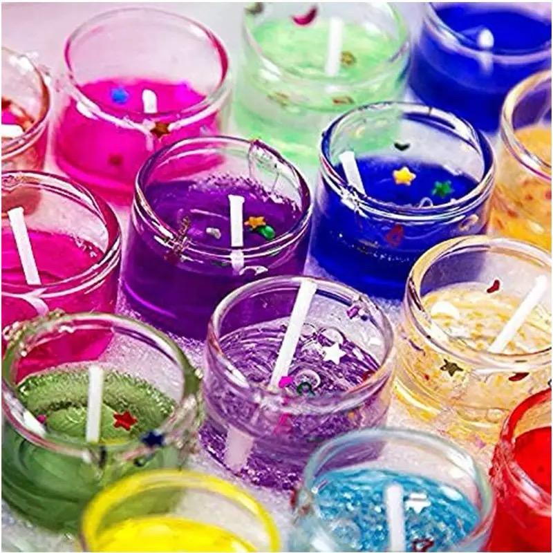 Set Of 12 Pcs – Smokeless Romantic Glass Candle | Mini Glass Jelly Gel Candles For Home Decor (random Color)